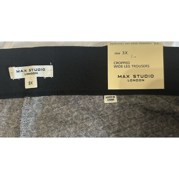 Max Studio London Geo Cropped Wide Leg Black Elastic Waist Trousers 3X - Picture 7 of 8
